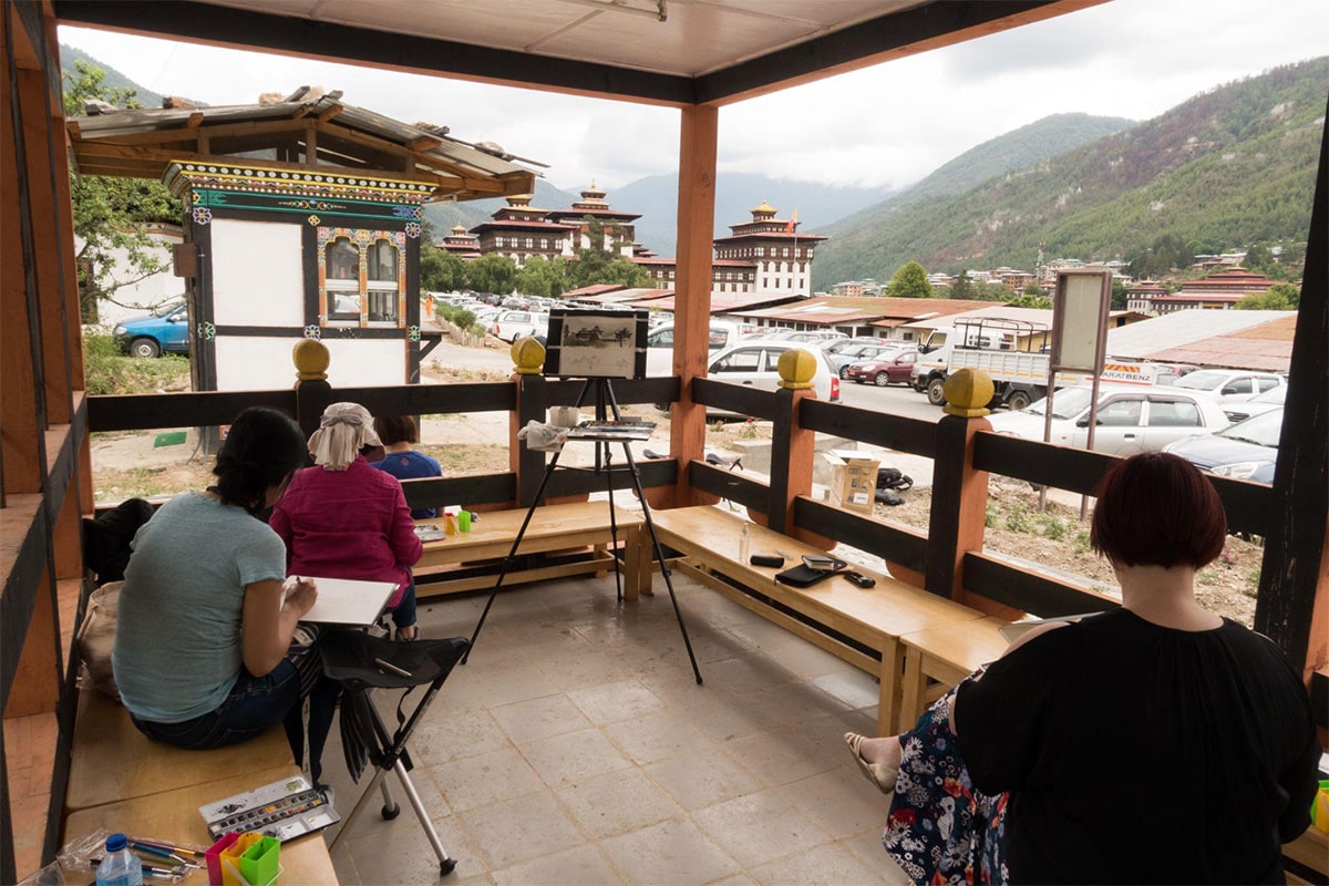 Team enjoying a fun and creative sketching session together