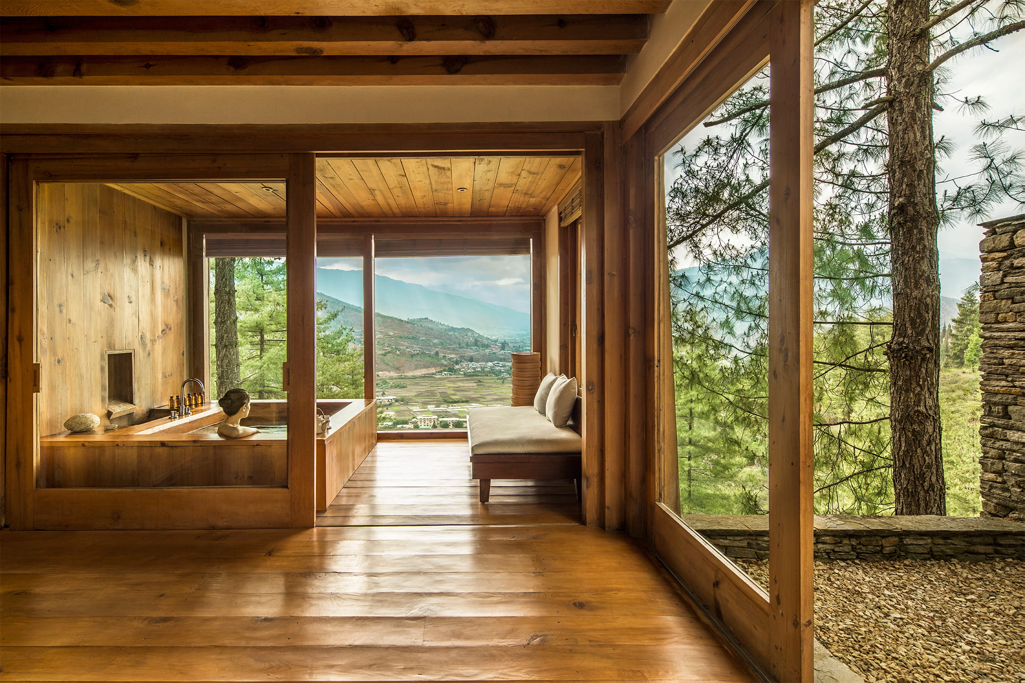 Unwind in soothing warmth while Himalayan views inspire complete relaxation